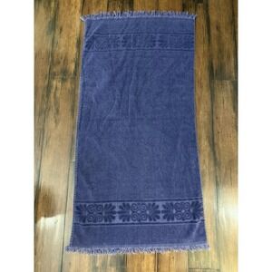 Vtg Navy Blue Cannon Monticello Bath Towel MCM Bath Fringed